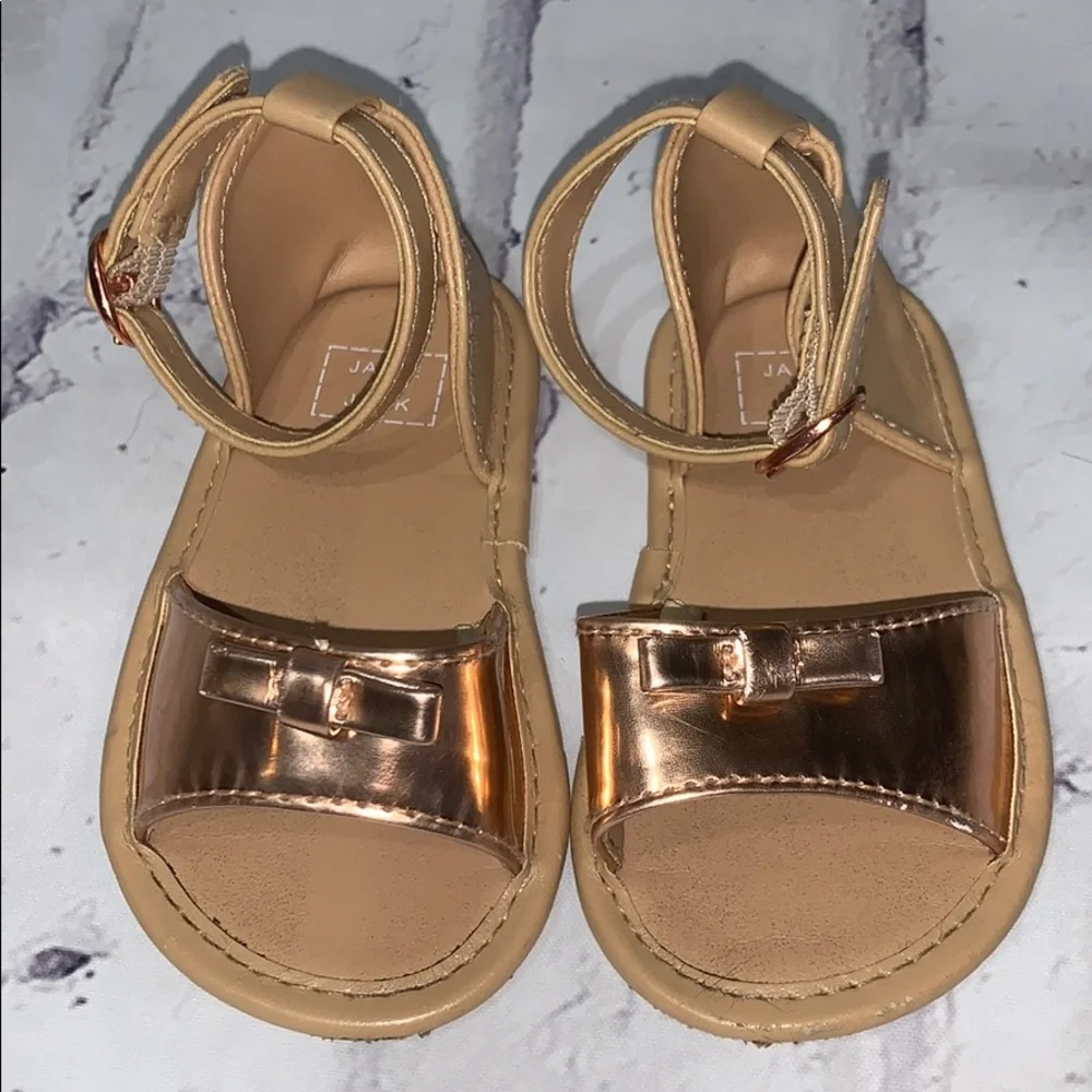 Janie and Jack Metallic Sandals Rose Gold Buckle Ankle Strap Bow